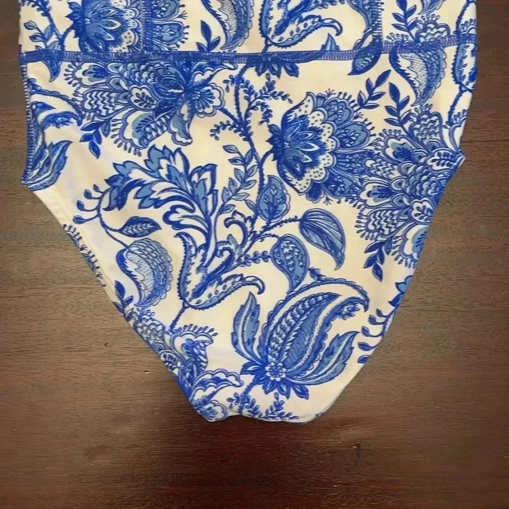 Coolibar blue paisley long sleeve swimsuit size small